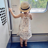 Summer Kids Girls Linen Flower Print Dress-Veeddydropshipping